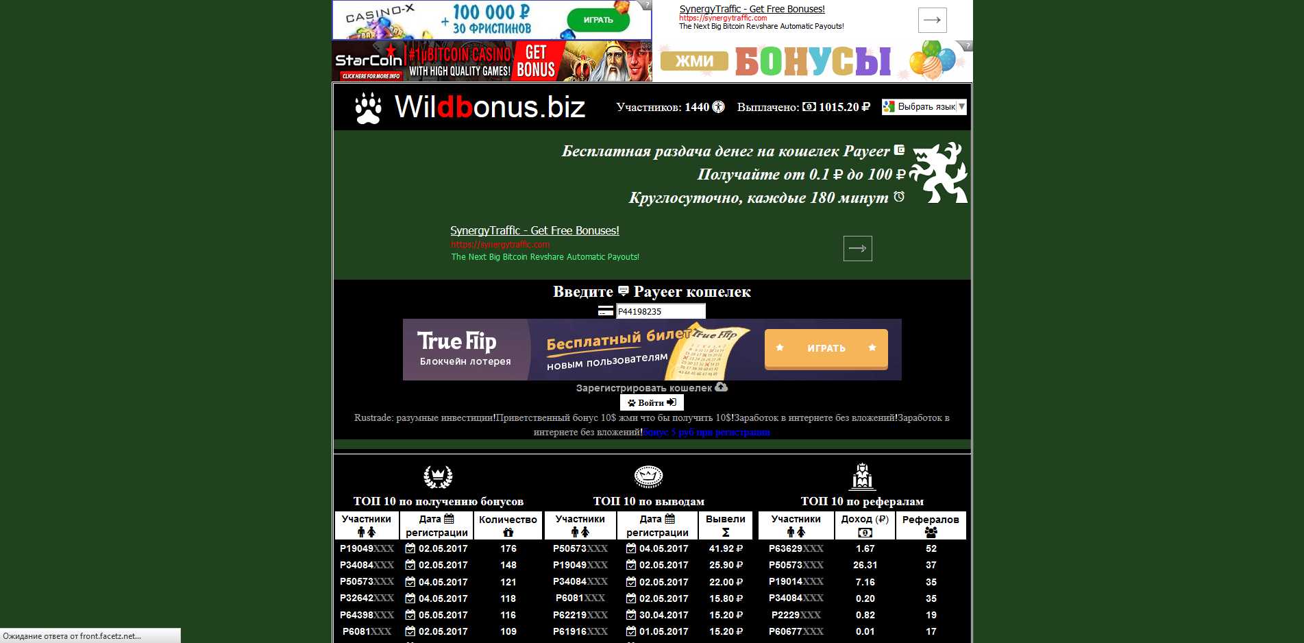 Проект c выводом денег - Wildbonus